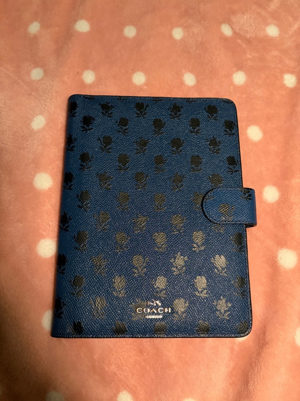 Coach Navy Blue Floral Leather Planner Journal Cover with Snap - Picture 12 of 13